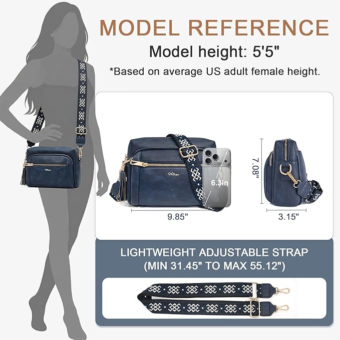 Small Leather Crossbody Bags for Women Anti theft Purses and Handbag Shoulder Hangbag with Wide Strap Tassel