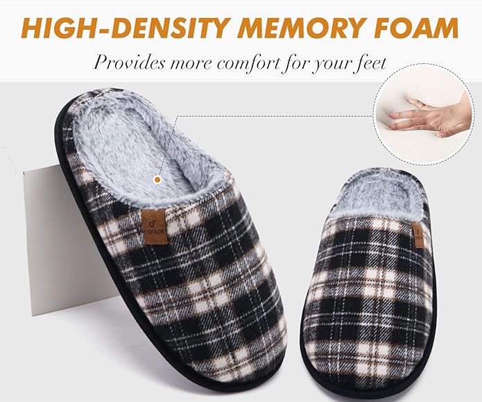 COFACE Mens Cozy Memory Foam Scuff Slippers Casual Slip On Warm House Shoes Indoor/Outdoor Sandal Slippers With Arch Support Rubber Sole Size 7-15