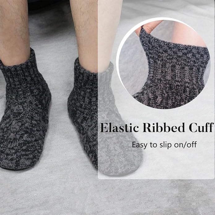 Mens Fuzzy Slipper Socks Soft Cozy Thick House Indoor Boot Sock Shoes with Anti-Skid Bottom Soles
