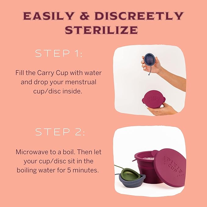 Pixie Menstrual Cup Compact Sterilizer for Feminine Care - Good for Public Restrooms, Camping or Dorms - Collapsible Cleaner Container for Your Menstrual Disc & Period Cup - Microwavable - Reusable