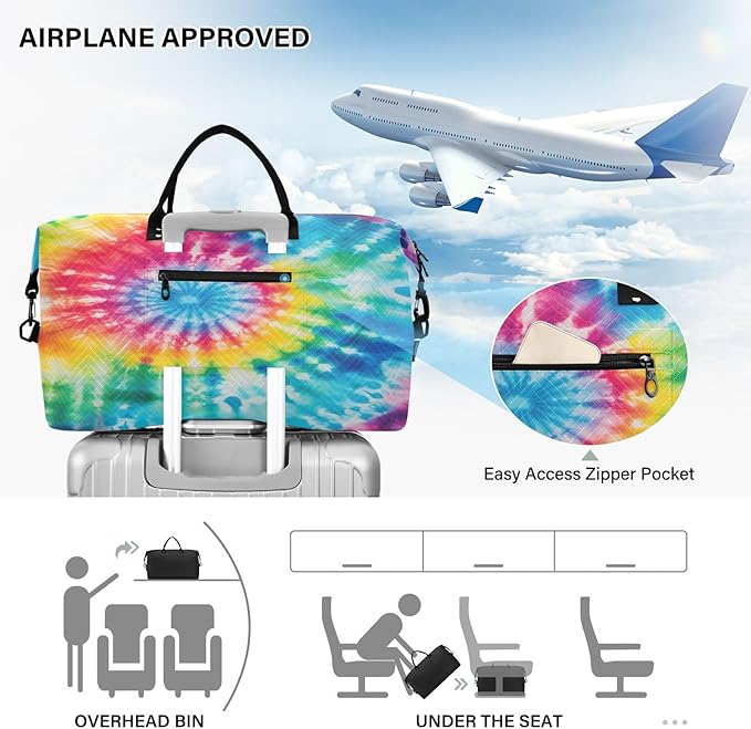 Rainbow Spiral Tie Dye Travel Duffle Bag Gym Yoga Carry on Bags for Men Women Weekender Bag