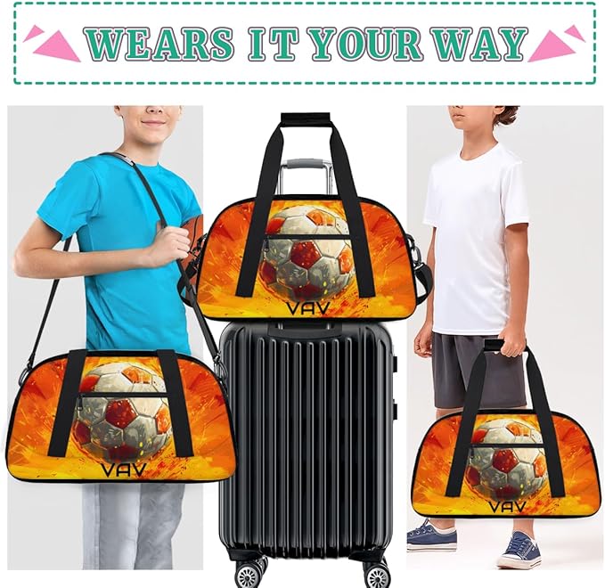 Custom Gym Bag Black Orange Soccer Personalized Outdoor Sports, Travel Carry-On Luggage and Dance Practice Designed Specifically for Boys and Girls