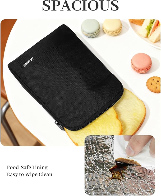 Moyad Reusable Sandwich Bags 2 Pack, Insulated Snack Bag for Lunch Bag, BPA Free Lunch Pouch for Men Women for Picnic, Travel, Office (Black)