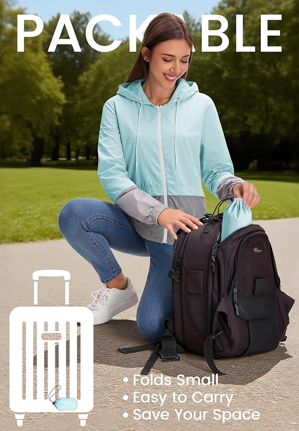 Zando Lightweight Rain Jacket Women Waterproof - Raincoat for Women Packable Rain coat Hooded Windbreaker for Travel Outdoor