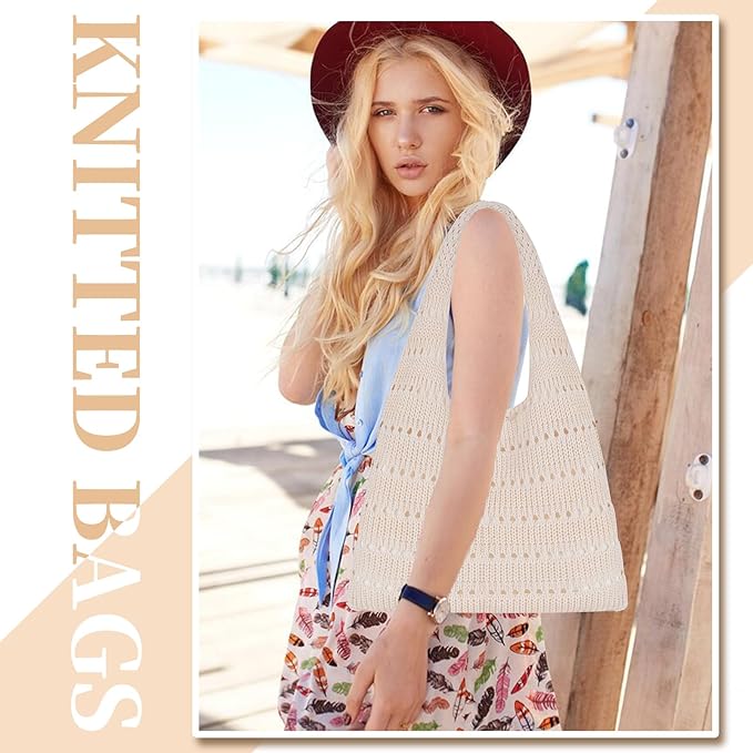 Sightor Crochet Tote Bag, Mesh Beach Bag Knit Summer Hobo Bag Vacation Boho Tote Bag for Women