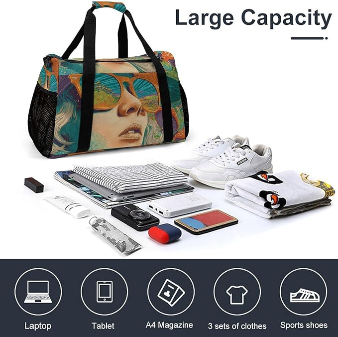 Psychedelic Holiday Mushroom Duffle Bag Gym Bag for Workout Travel Tote with Detachable Straps