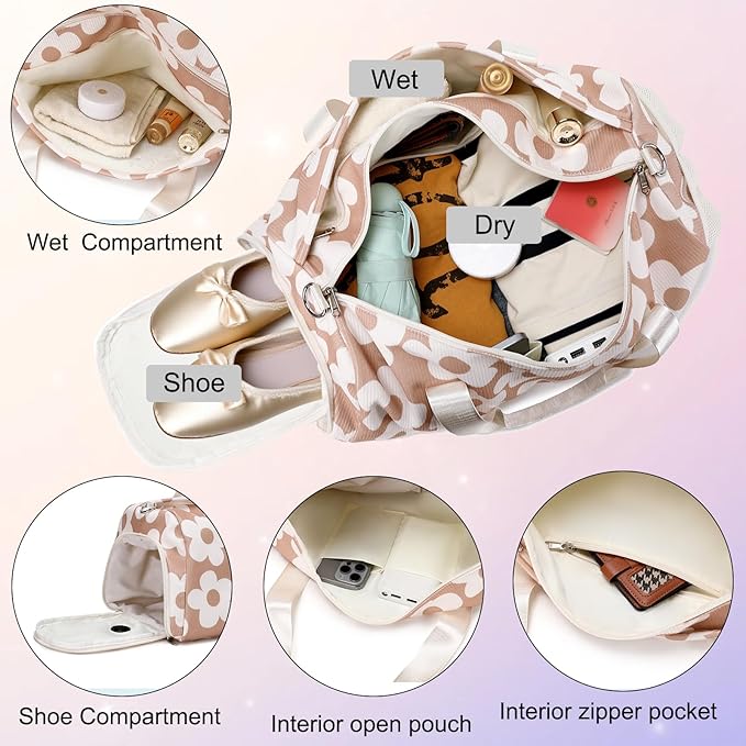 Dance Bag Duffle Bag Girls Kids Cute Gym Bag Corduroy Ballet Bag with Shoes Compartment & Wet Separation Waterproof Sports Overnight Travel Bag