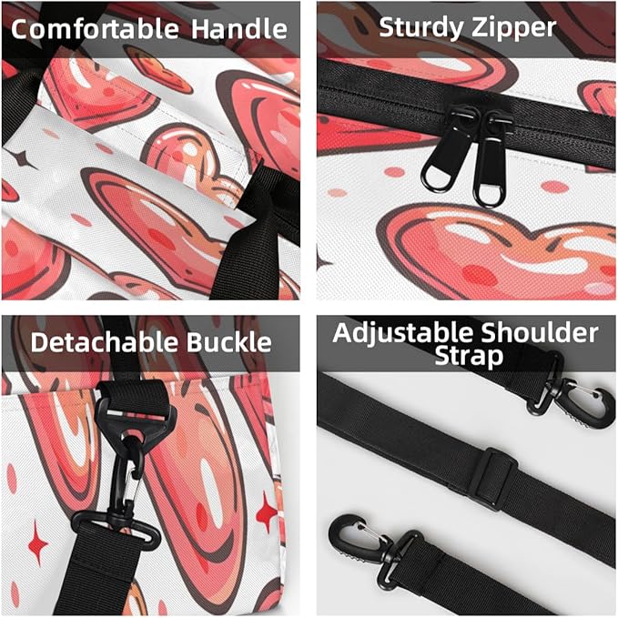 Red Heart Mini Gym Bag 18 inch for Women Men Waterproof Custom Love Valentine's Day Travel Duffel Bag Carry On Overnight Tote Nurse Bag for Work Fitness Hiking