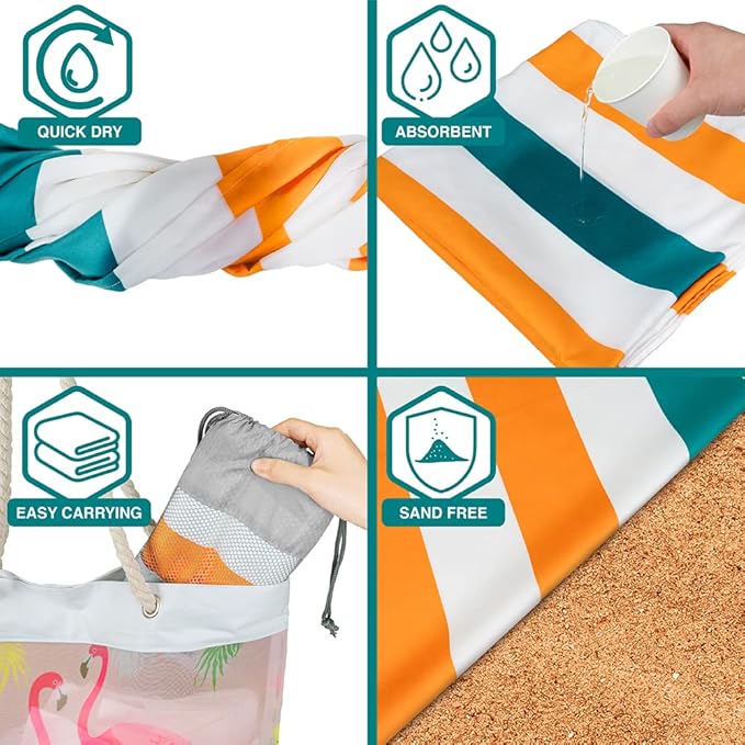SUN CUBE Microfiber Beach Towel, Quick Dry Sand Free Beach Towel, Lightweight Compact Travel Swim Towel for Pool, Camping, Sand Resistant Packable Adult Towel - Orange 60x30 Inches