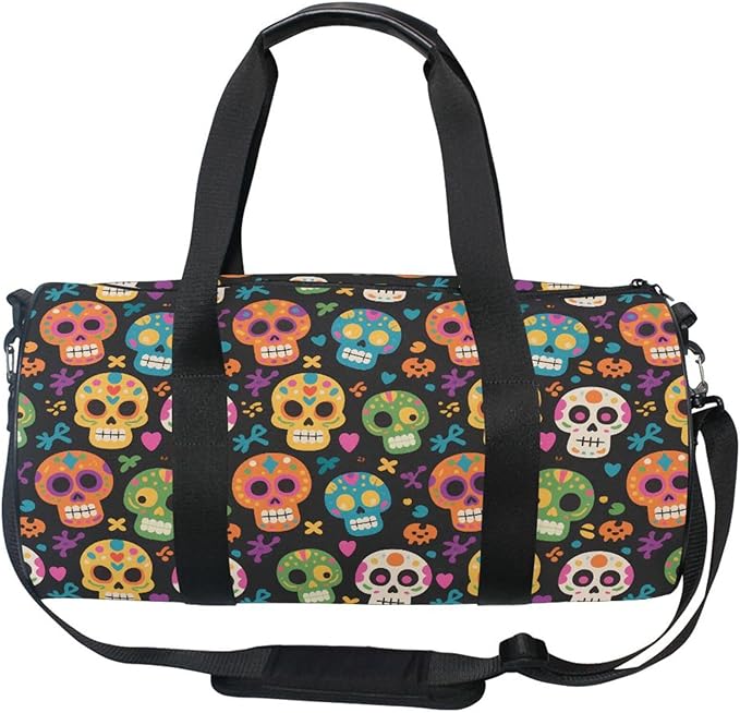 MNSRUU Sports Duffel Bags, Skull Black Athletic Gym Bag Overnight Workout Travel Tote Luggage for Men Women Yoga
