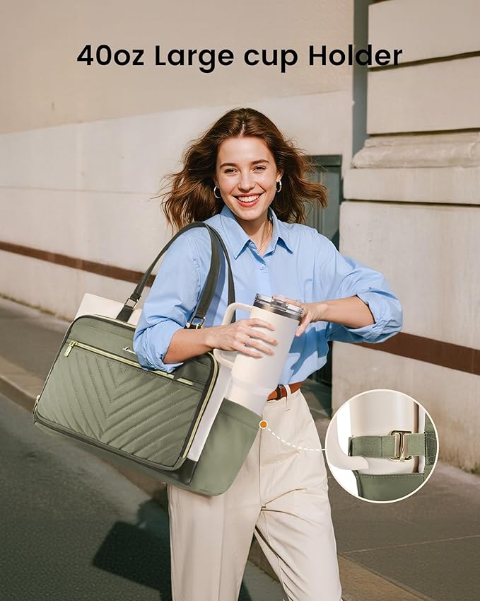 LOVEVOOK Laptop Tote Bag for Women, Work Bag for Teacher with Large Cup Holder, Quilted Nurse Diaper Bag for Travel, Computer Women's handbags for Teacher gift, 15.6 Inch