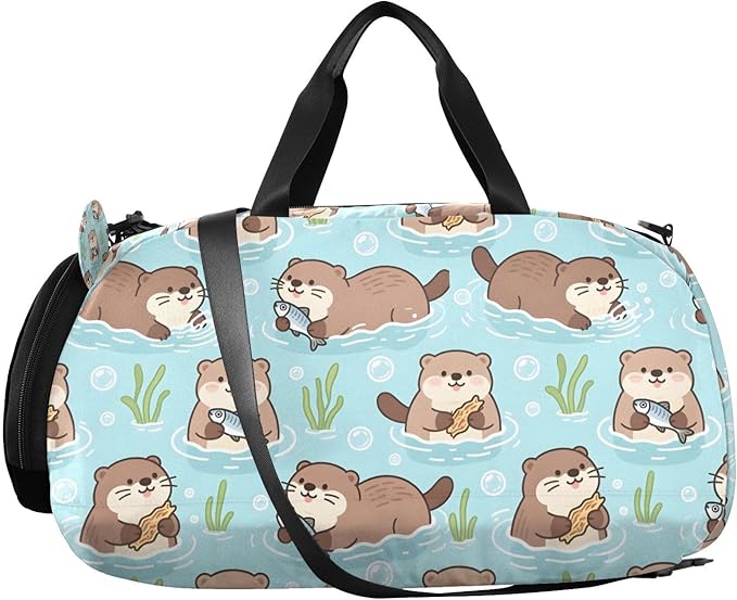 Cute Otters Kids Duffle Bag, Overnight Travel Sport Gym Bags with Shoe Compartment for Boys & Girls