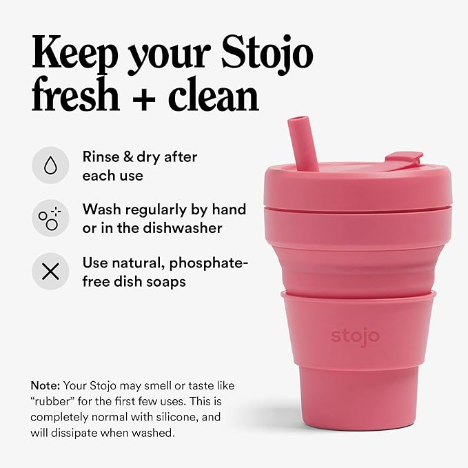 Stojo Collapsible Coffee Cup | Reusable To Go Pocket Size Travel Cup - Peony, 16oz