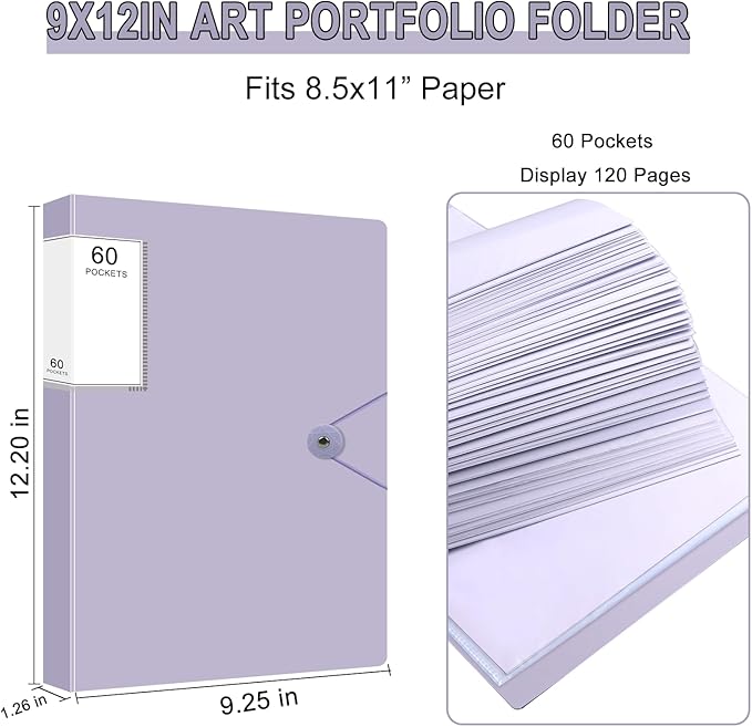 Art Binder, Presentation Book with Clear Sleeves, 60 Pocket Folder with Plastic Sleeves, Presentation Folders for Artwork Document Organizer