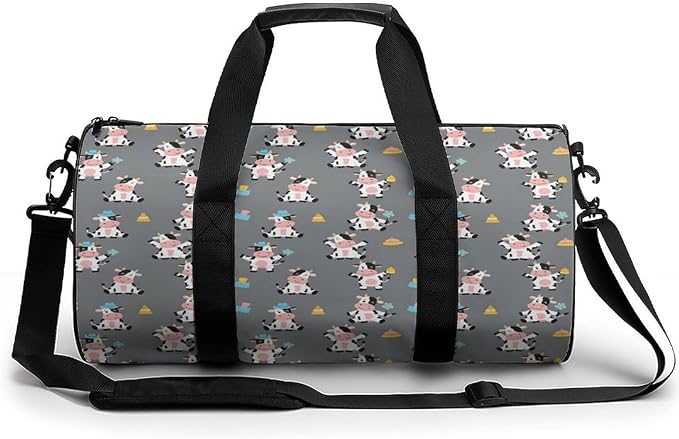 Dance Sports Gymnastics Bag Cute Cartoon Cow Print Foldable Gym Bags Lightweight Travel Sports Bag Unisex Gym Duffel Bags