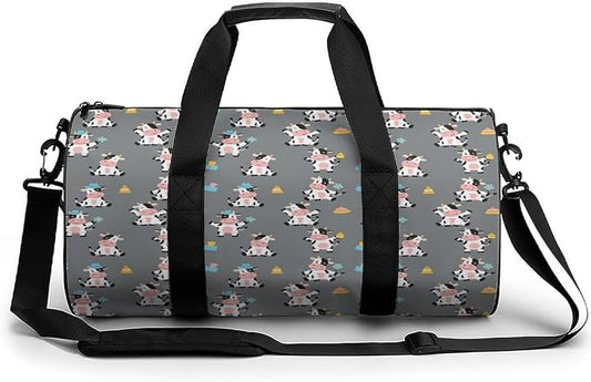 Dance Sports Gymnastics Bag Cute Cartoon Cow Print Foldable Gym Bags Lightweight Travel Sports Bag Unisex Gym Duffel Bags