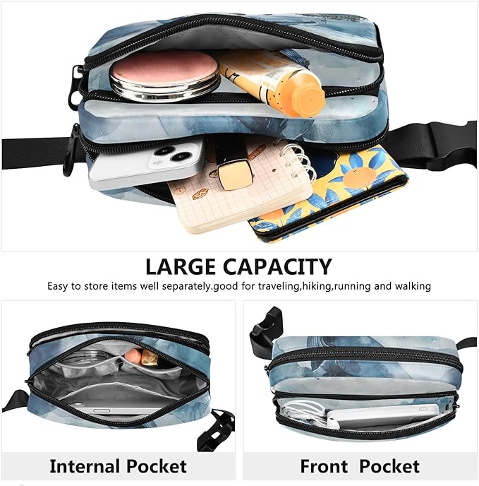 Ocean Sea Whales Boat Fanny Pack for Women Men Water Resistant Fashion Waist Packs with Adjustable Strap Belt Bag for Travel Workout Jogging Hiking 21220676