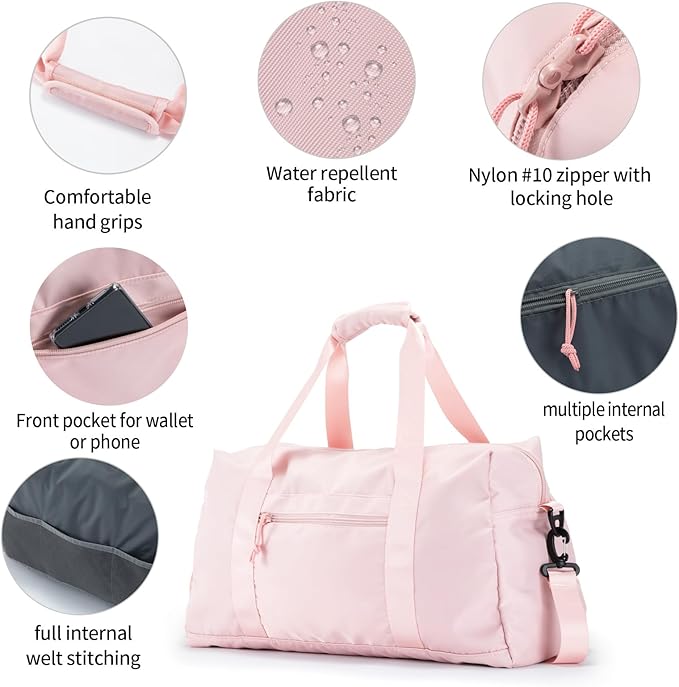 Travel Duffle Bag,Sport Gym Bag for Men And Women with Wet Pocket,Weekender Bag Carry On Tote Bags for Airplane PINK
