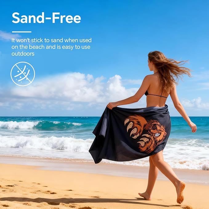 Microfiber Beach Towel,Ultra-Thin & Lightweight,Quick Dry,Sand Free,Super Absorbent-Compact Travel Towel for Sand,Pool,Swim,Yoga, Includes Carry Bag for Adults Women Men (Black, 71"×35")