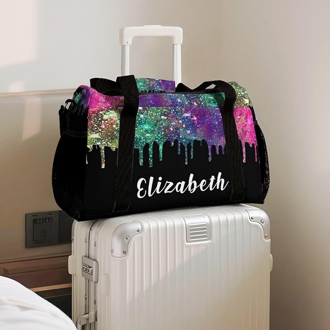 Custom Handheld Crossbody Travel Bag Colorful Black Sequin Glitter Print Lightweight Gym Bags Duffel Bag with Name Adjustable Shoulder Strap Backpacks
