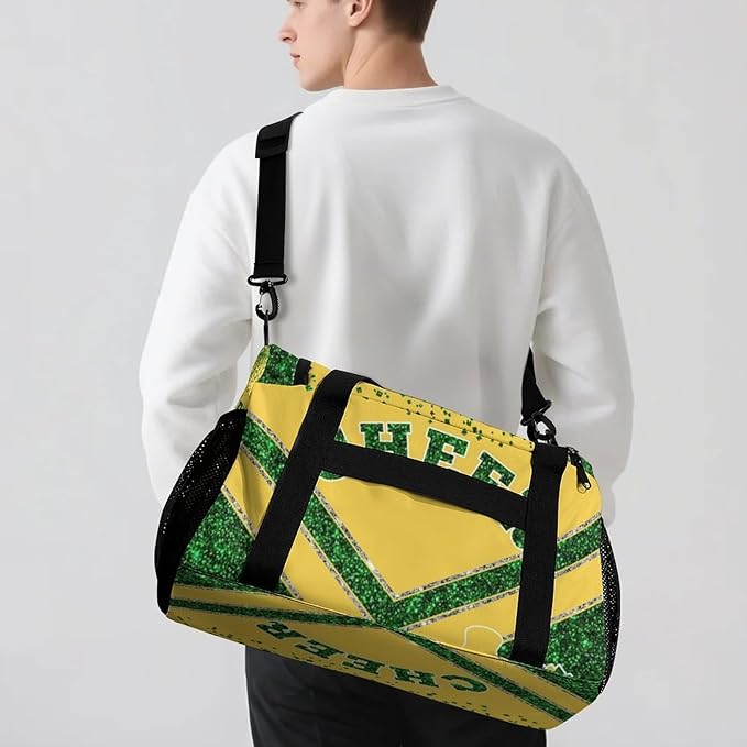 Personalized Cheer Bag Gifts for Girls Sport Cheerleading Gym Travel Duffel Bag Overnight Weekender Bags with Name (Yellow Green)