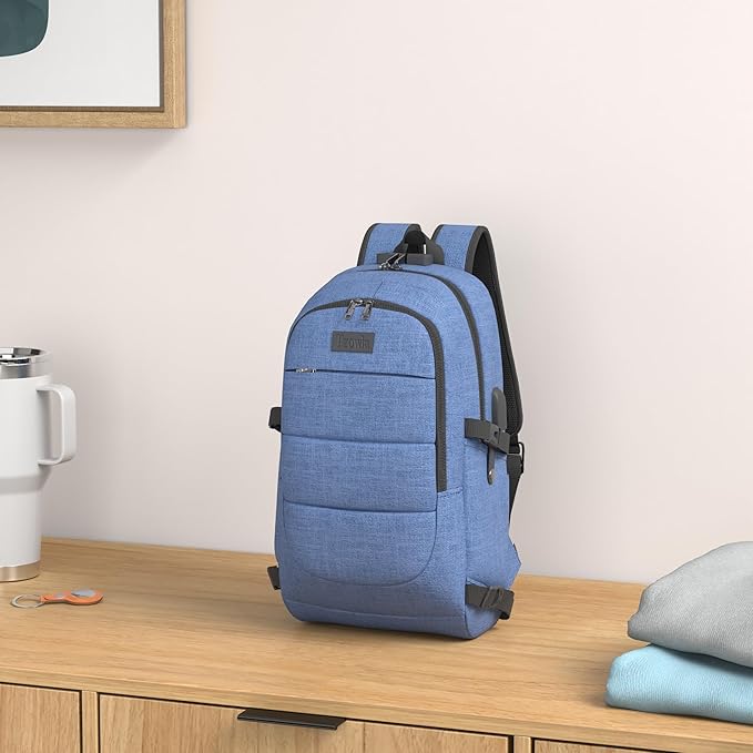 Tzowla Travel Laptop Backpack Water Resistant Anti-Theft Bag with Giant Tumbler Holder Pocket and Lock 17.3 Inch Computer Business Backpacks for Women Men Work College Gift,Casual Daypack(Blue)