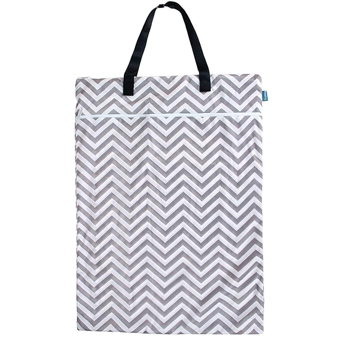 Teamoy Travel Hanging Wet Dry Bag(24.7 x 18 inches) for Cloth Diapers Organizer Tote Bag (L, Beige Chevron)