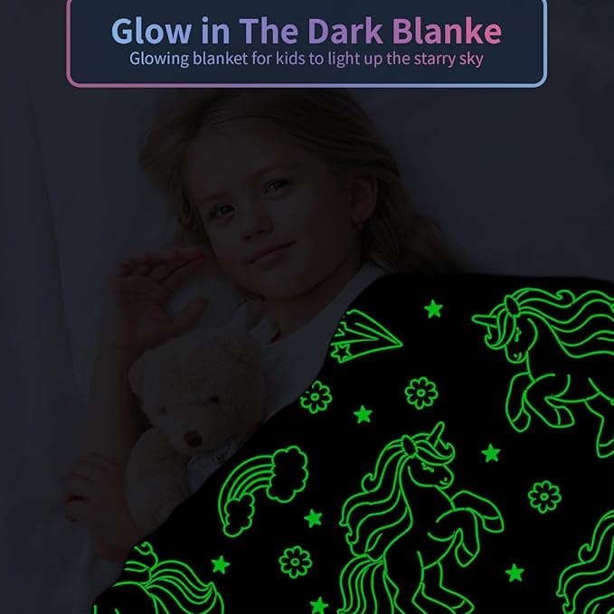 Unicorn Glow in The Dark Blankets for Girls, Kids Blankets for Baby/Toddler, Unicorns Gifts for Girls Age 1-12, Soft Fleece Blanket 40"x 50"