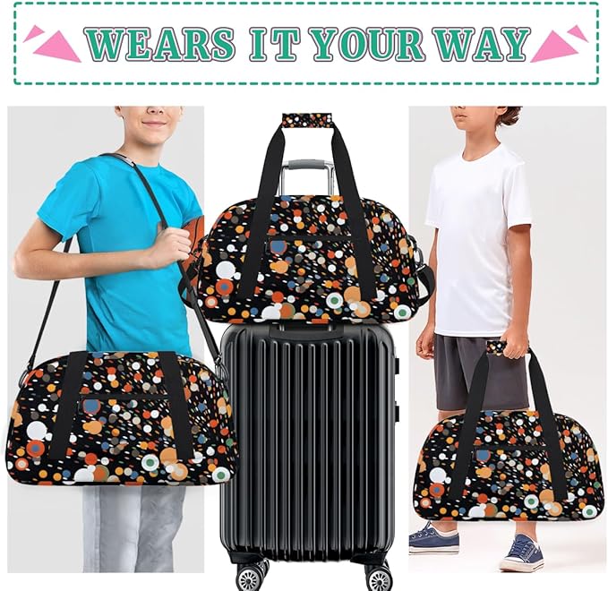 Color Polka Dots Gym Travel Duffle Bag for Women & Men with Front Zipper Pocket for Sports, Overnight, Weekender, Carry On,Workout & Dance Bag,Classic Polka Dots,18.9 * 8.7 * 10.6 in