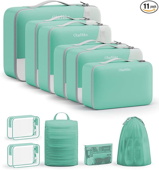 11 Set Packing Cubes for Travel, Gifts for Women Mom Kids, TSA Approved Bags for Makeup, Cosmetic, Toiletry, Suitcase Organizers for Checked Luggage, Cruise Essentials, Airplane Accessories, Sky Blue