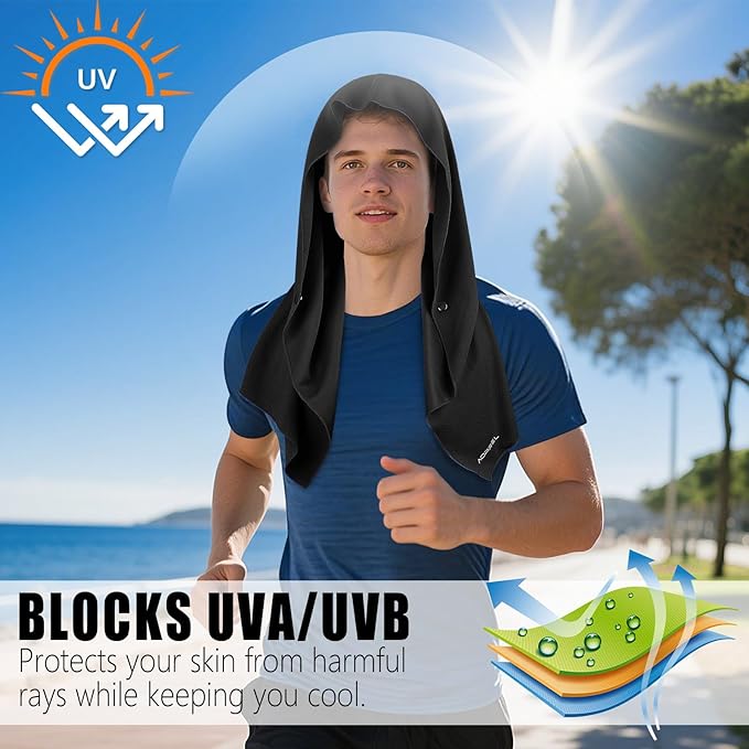 Cooling Hoodie Towel Magnetic Lock Towels for Neck and Face UV Protection, Moisture-Wicking for Camping Gym and Yoga