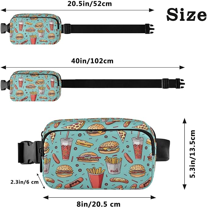 Funny Hamburger French Fries Fanny Pack for Women Men Water Resistant Fashion Waist Packs with Adjustable Strap Belt Bag for Travel Workout Jogging Hiking 21220312