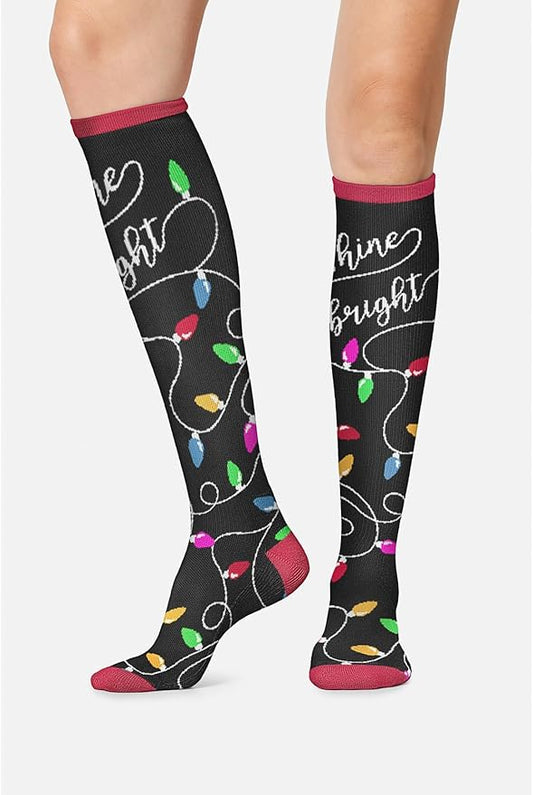 Cherokee Women's 10-15mmHg Compression Socks – Fun Print Knee Highs with Light Support, Soft Feel - PRINTSUPPORT
