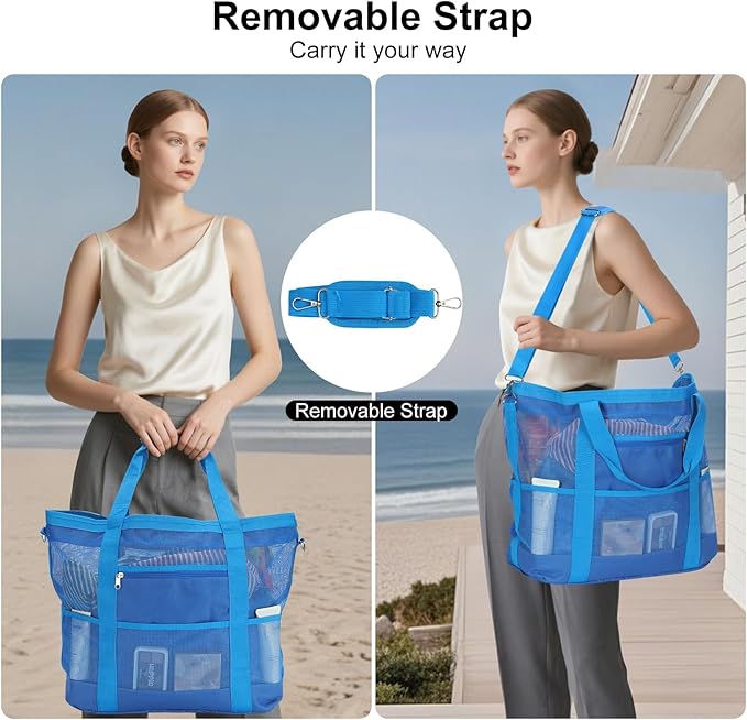 Mesh Beach Bags for Women - Family Beach Tote Bag for Toys, Towels, Travel Vacation Cruise Essentials