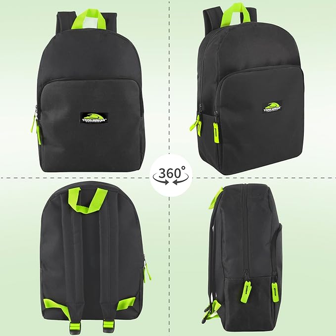 Trail maker Color Block Backpacks for School Boys and Girls, 15 Inch Two Tone Colorful Small Travel Backpack for Kids (Black)