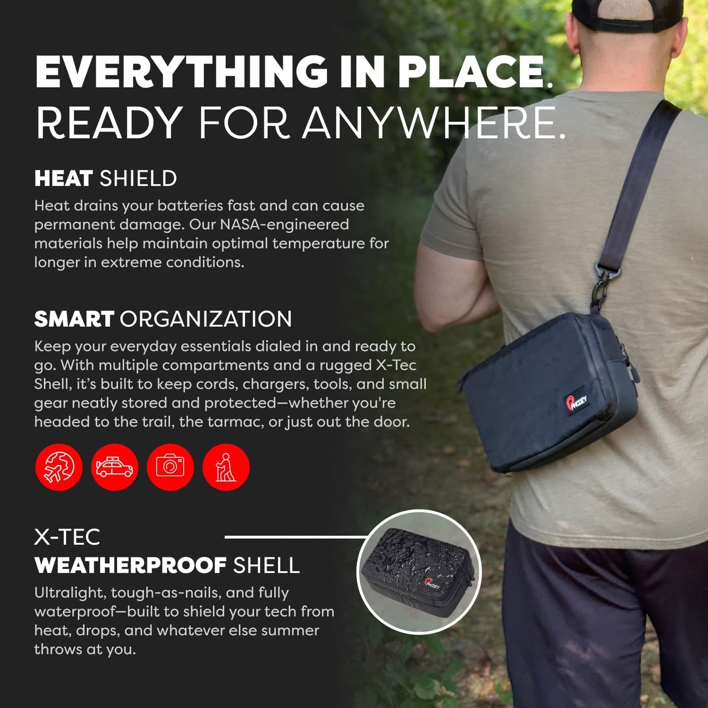 PHOOZY Premium Tech Bag & Cable Organizer Bag for Travel Accessories | Warm Weather Protection for Your Travel Essentials | Drop-Proof & Weatherproof with Skid Pad for Grip & Durability (BLACK)