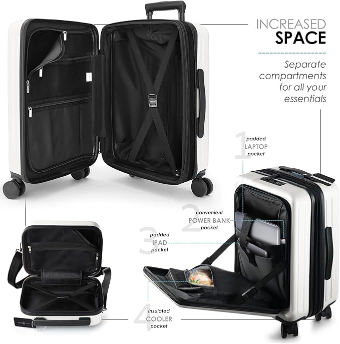 22 Inch Carry On Luggage 22x14x9 Airline Approved, Small Carry On Suitcase, Hard-shell Carry-on Luggage with Wheels, Durable Expandable White Luggage Carry-On with Cosmetic Case