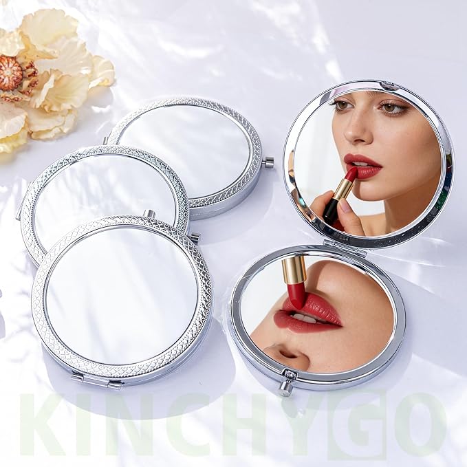 Set of 12 Sublimation Pocket Makeup Mirrors, Mini Metal Folding Compact Makeup Mirror for Women Men Home Travel Use