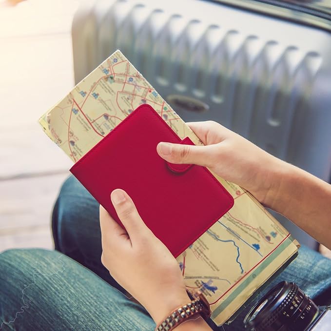 HOTCOOL Passport Holder Travel Essentials Airplane & Cruise Essentials Ship Leather Wallet Cover Case RFID Blocking Women & Men Vacation Travel Accessories Gifts Deals, Litchi - Hot Pink