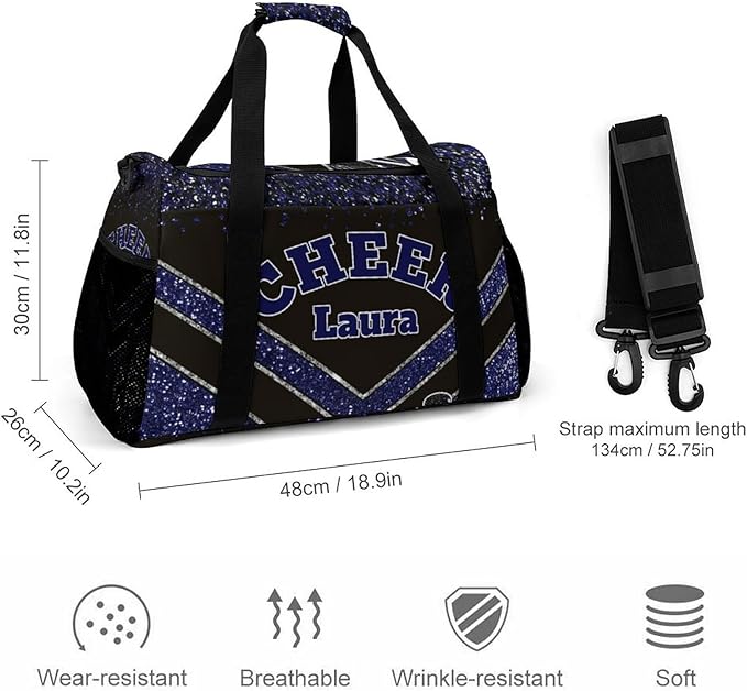 Personalized Cheer Bag Gifts for Girls Sport Cheerleading Gym Travel Duffel Bag Overnight Weekender Bags with Name(Navy)