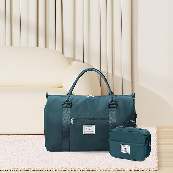 Gym Bag Womens Mens with Shoes Compartment and Wet Pocket Travel Duffel Bag for Women for Plane Sport Gym Tote Bags with Toiletry Bag Waterproof Weekend Overnight Carry on Bag Hospital Holdalls