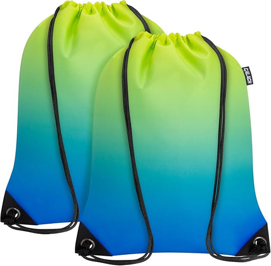 2PCS Drawstring Bags Bulk, String Backpack for Men Women, Cinch Bag Draw String Back Bag for Gym, Sports, Travel, Swimming, Beach, Gradient yellow blue