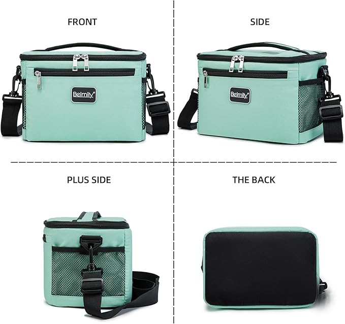 BEIMILY Lunch Box for Men/Women,Small Insulated Lunch Bag,Reusable LunchBox for work Picnic Hiking Beach,Leakproof Soft Cooler Tote Bag Organizer with Adjustable Shoulder Strap for Adults (Green Mint)