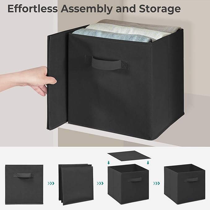 11 Inch Fabric Storage Cubes, Sturdy Foldable Storage Bins, Heavy Duty Cube Organizer for Clothes, Blankets, Shelves, Closets, Bedroom, Living Room, Black, 8 Pack
