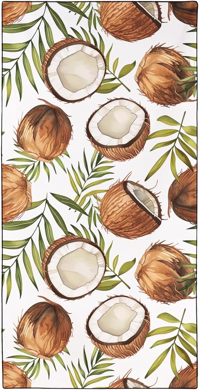 Coconuts Pattern Beach Towel Extra Large 36" x 72", Thin Lightweight Microfiber Towels with Fruit Design, Sand Free and Quick Dry, Compact Bag