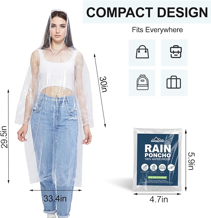 Disposable Rain Ponchos for Kids,Rain Ponchos Family Pack,Clear Kids Ponchos,Individually Wrapped.