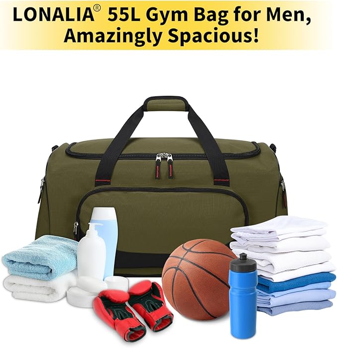 55L Large Sports Duffle Bag for Men - 22 Inch Heavy Duty Gym Duffel Bag (Olive Green)