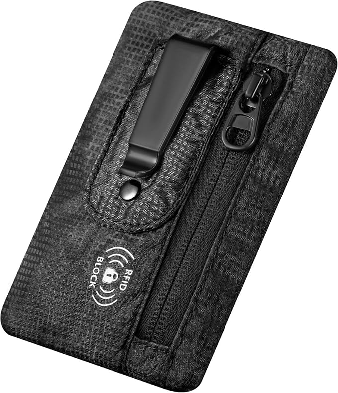 RFID Blocking Clip Stash Pocket, Compact Hidden Travel Belt Wallet for Cards & Cash - Slim Pickpocket-Proof Design for Everyday Carry (Black, Medium)