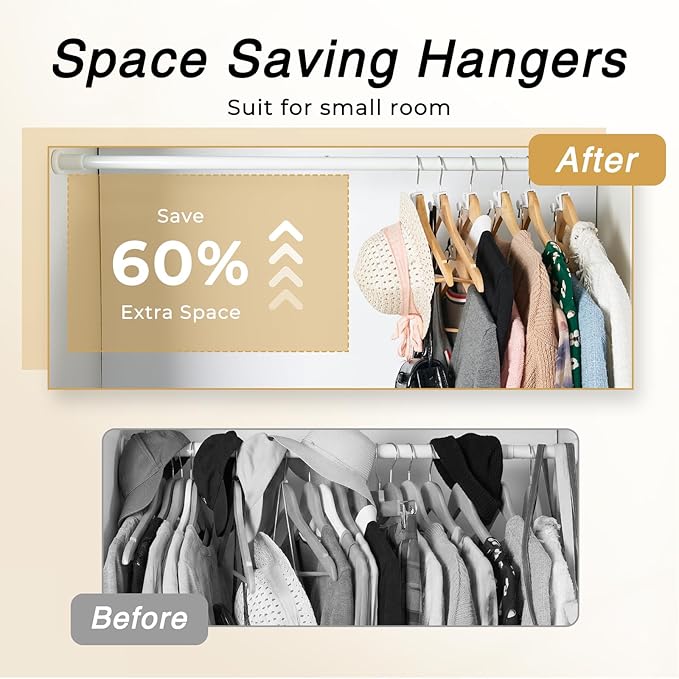HOUSE DAY Space Saving Hanger Hooks 60 Pack, White Clothes Hanger Connector Hooks, Heavy Duty Hangers Hook Space Saver, Sturdy Hanger Connector Hook, Premium Cascading Hangers for Closet