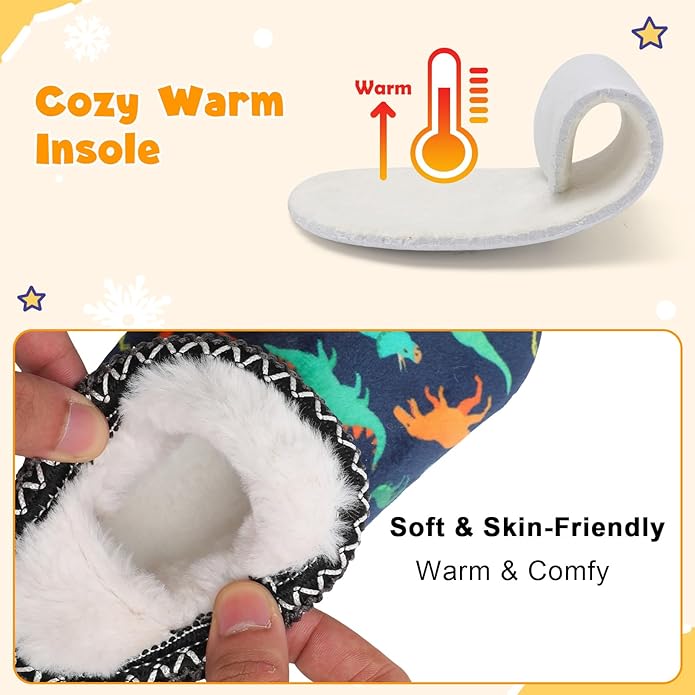 LeIsfIt Toddler Slippers Boys Girls Cozy Warm House Shoes Kids Non-slip Winter Slipper Booties Slip on Plush Lining Sock Slippers